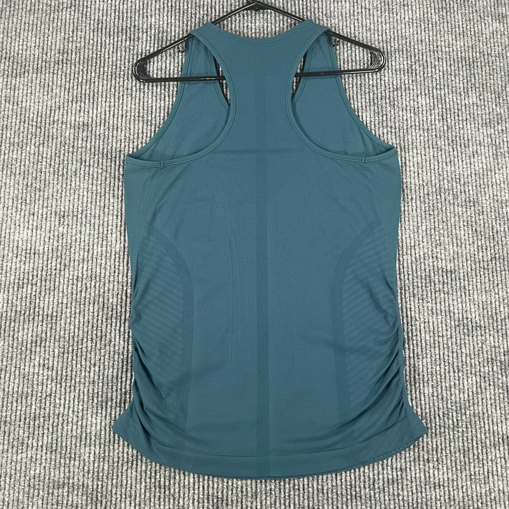 Athleta Womens Shirt Medium Green Sleeveless Activewear Tank Top Scrunch Sides